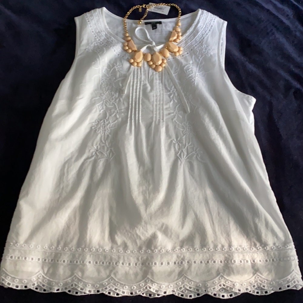 Talbots Keyhole Bow Eyelet Top with Scallop Hem MP